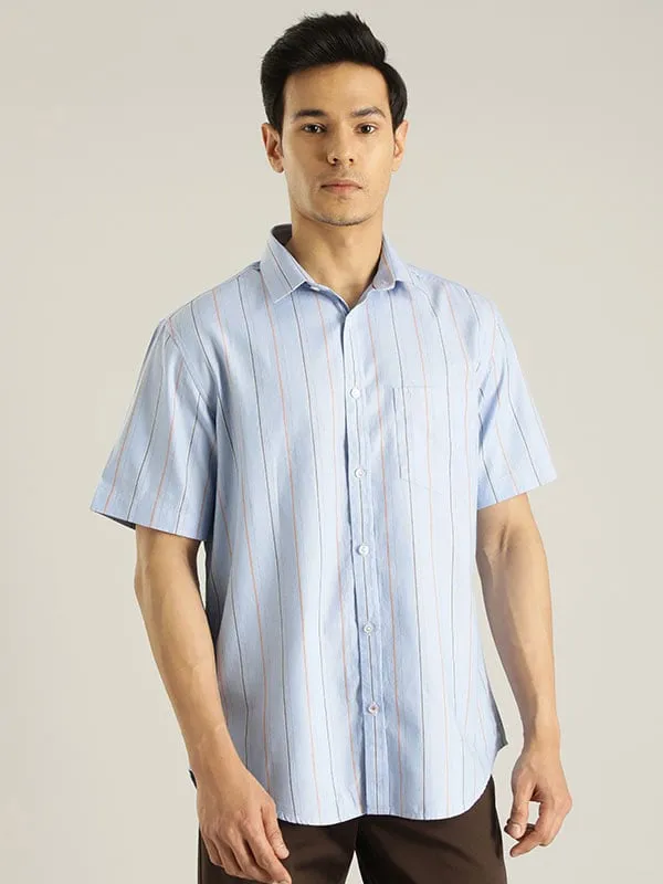 Men Striped Half Sleeve Cotton Shirt