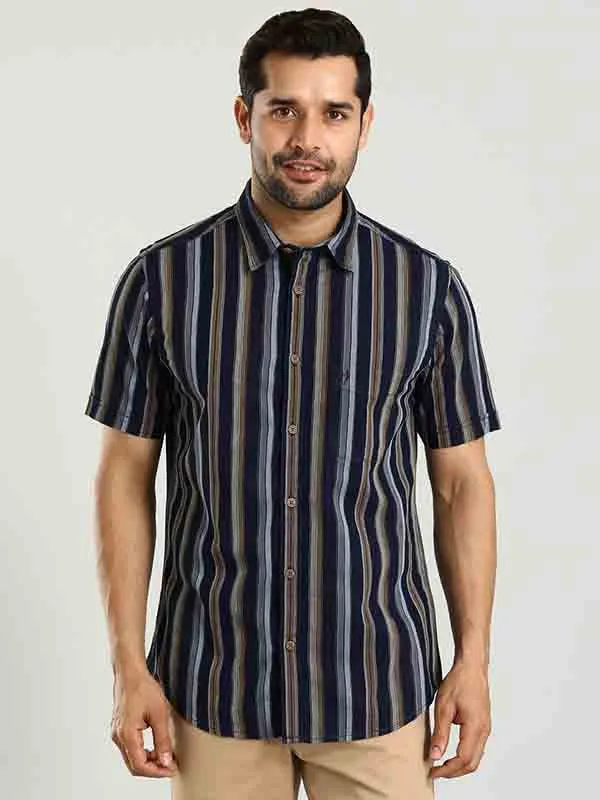 Men Striped Half Sleeve Cotton Shirt