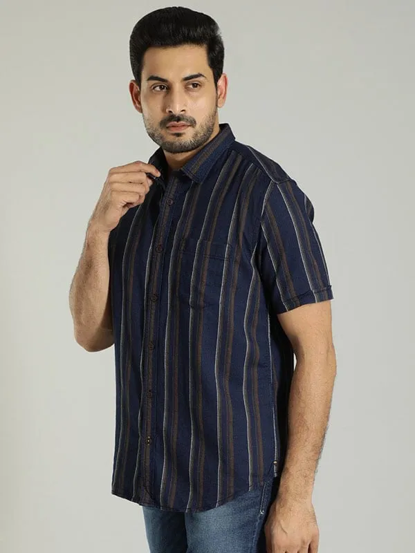Men Striped Half Sleeve Cotton Shirt