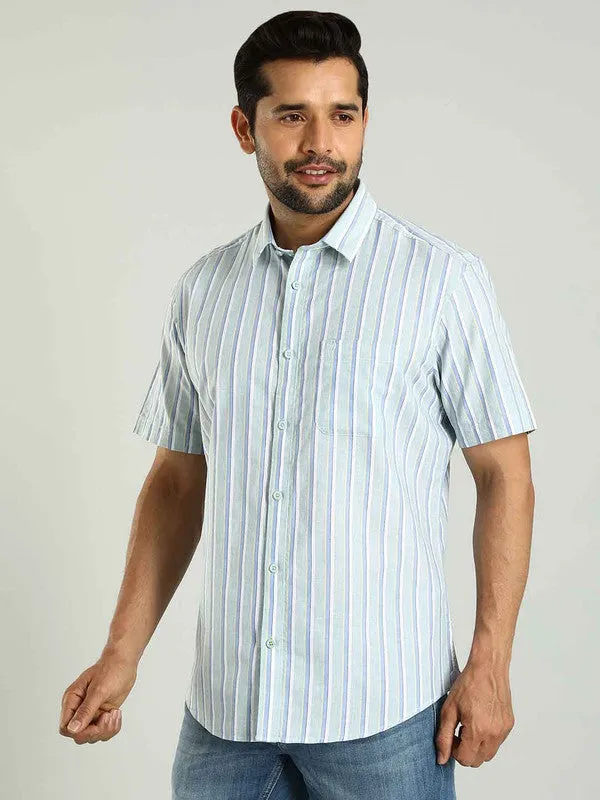 Men Striped Half Sleeve Cotton Shirt
