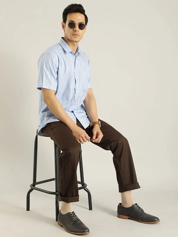 Men Striped Half Sleeve Cotton Shirt