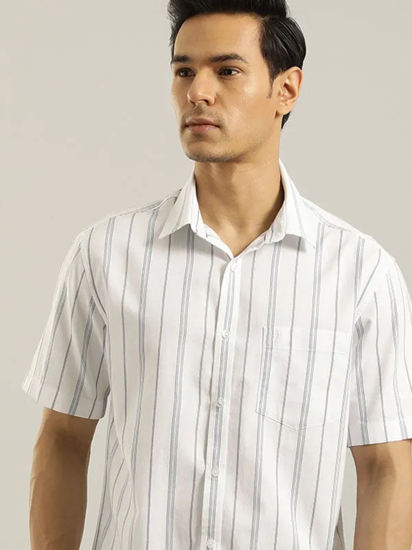 Men Striped Half Sleeve Cotton Shirt