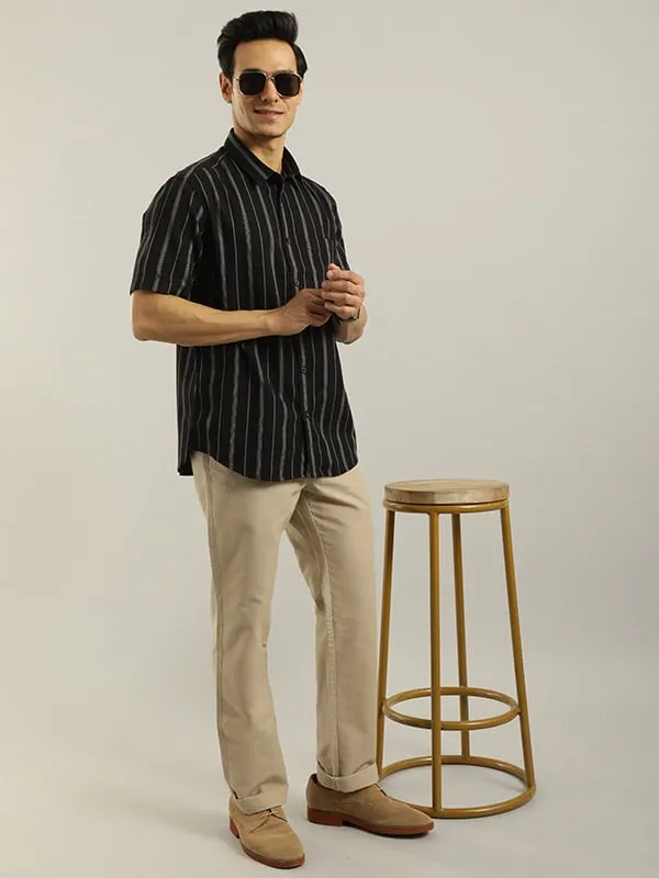 Men Striped Half Sleeve Cotton Shirt