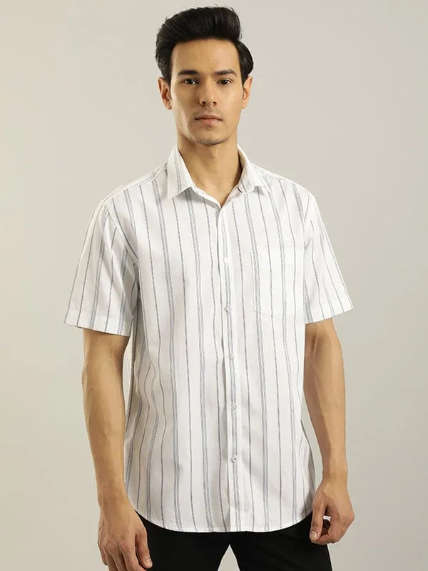 Men Striped Half Sleeve Cotton Shirt