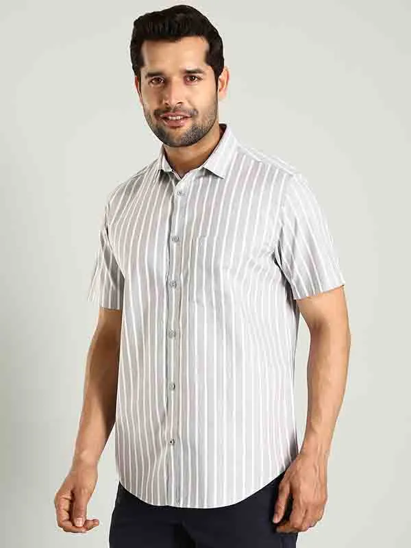 Men Striped Half Sleeve Cotton Shirt