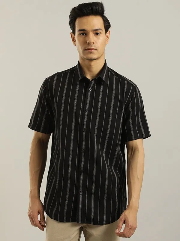 Men Striped Half Sleeve Cotton Shirt