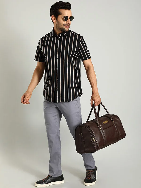 Men Striped Half Sleeve Cotton Shirt
