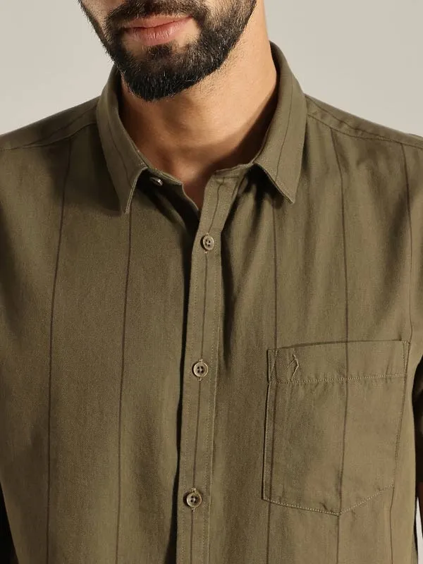 Men Striped Half Sleeve Cotton Shirt