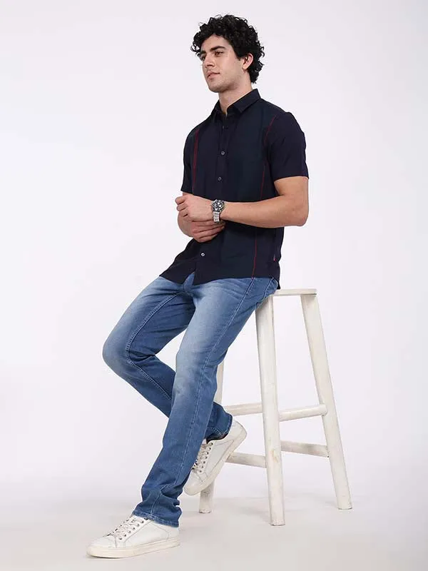Men Striped Half Sleeve Cotton Shirt