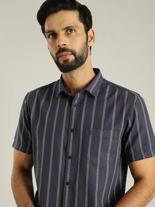 Men Striped Half Sleeve Cotton Shirt