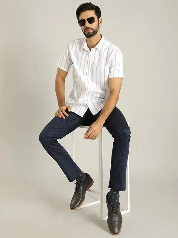 Men Striped Half Sleeve Cotton Shirt