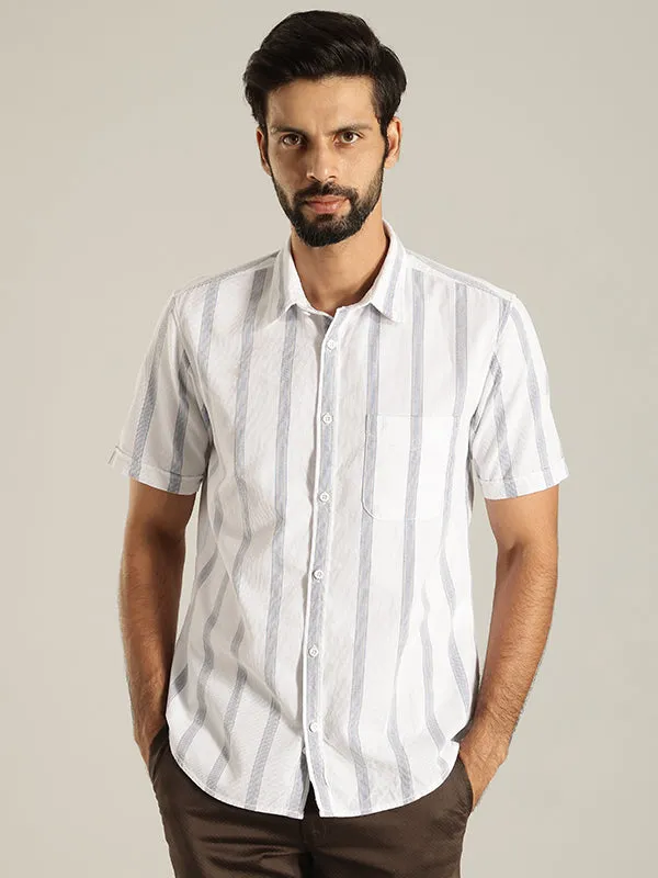 Men Striped Half Sleeve Cotton Shirt