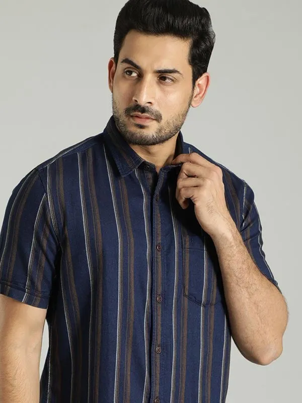 Men Striped Half Sleeve Cotton Shirt