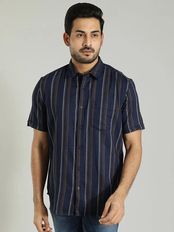 Men Striped Half Sleeve Cotton Shirt