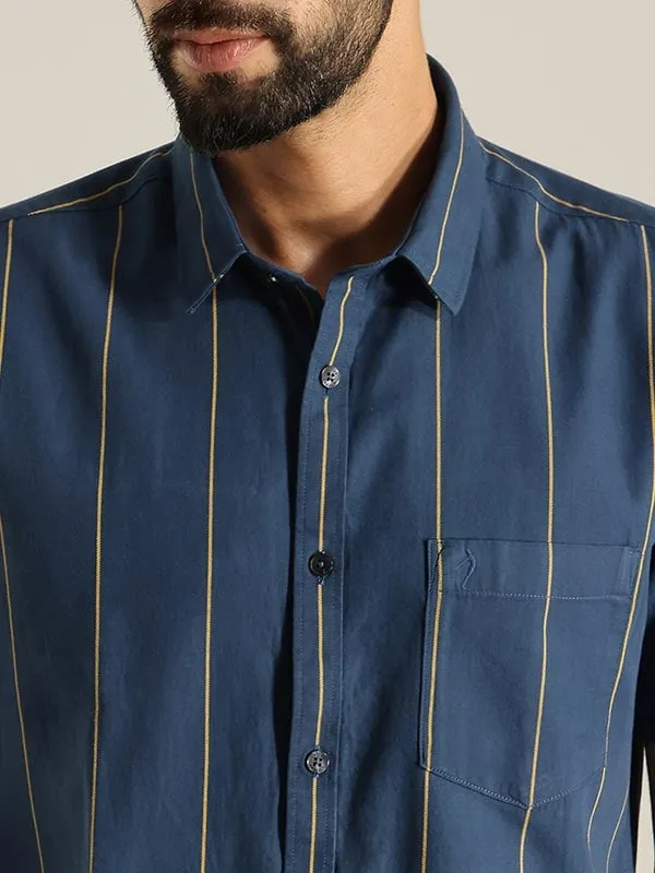 Men Striped Half Sleeve Cotton Shirt