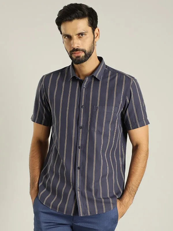 Men Striped Half Sleeve Cotton Shirt
