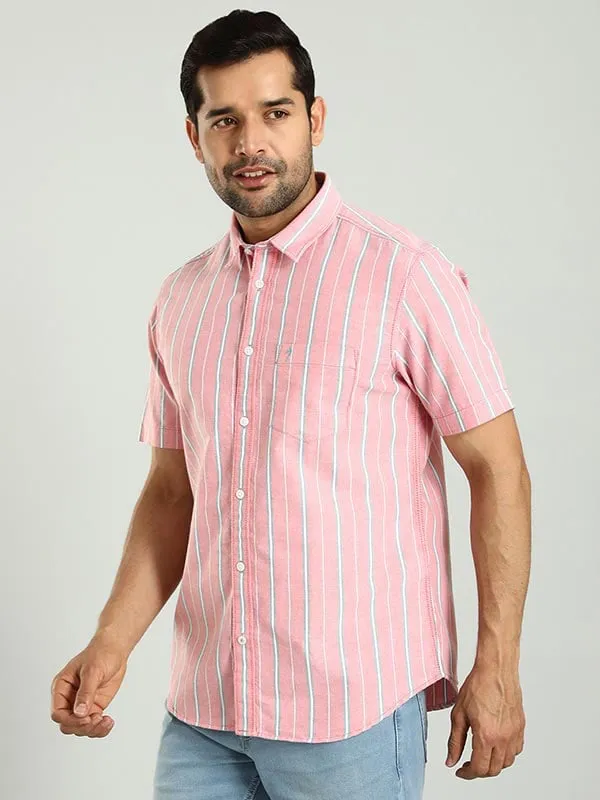 Men Striped Half Sleeve Cotton Shirt
