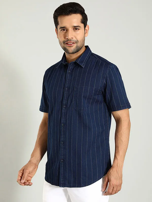 Men Striped Half Sleeve Cotton Shirt