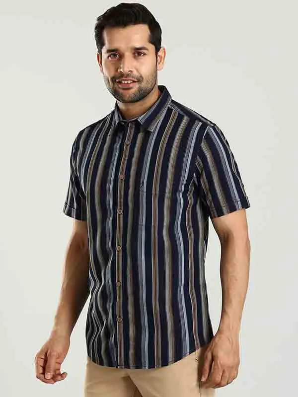 Men Striped Half Sleeve Cotton Shirt