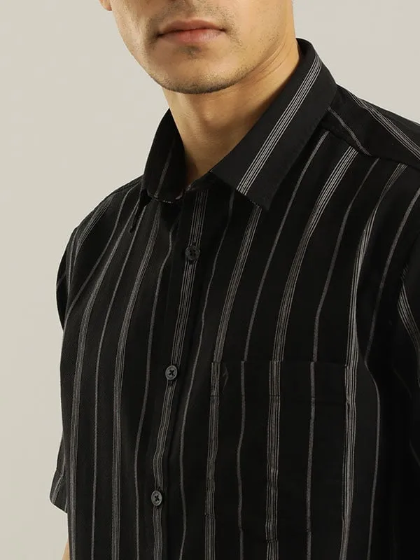Men Striped Half Sleeve Cotton Shirt