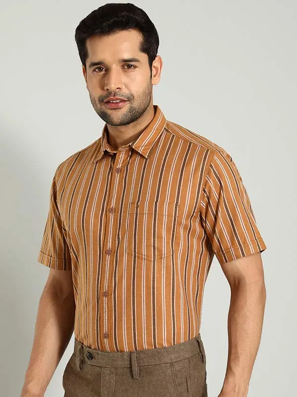 Men Striped Half Sleeve Cotton Shirt
