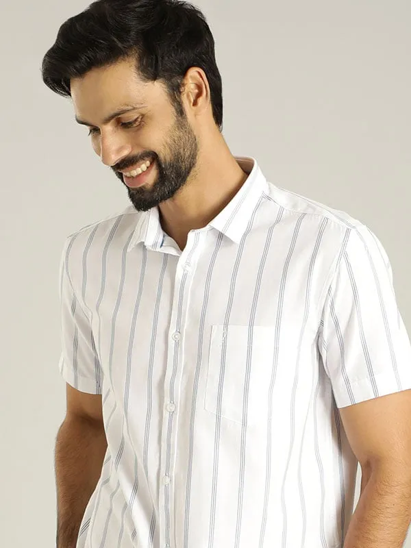 Men Striped Half Sleeve Cotton Shirt