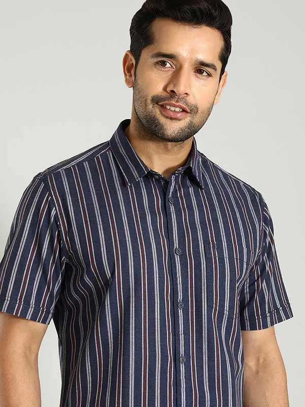 Men Striped Half Sleeve Cotton Shirt