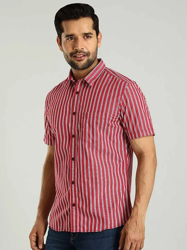 Men Striped Half Sleeve Cotton Shirt