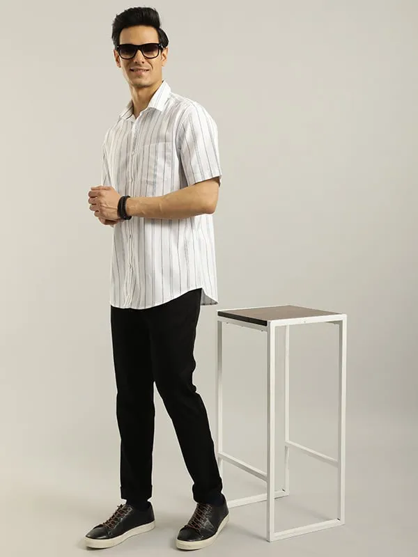 Men Striped Half Sleeve Cotton Shirt