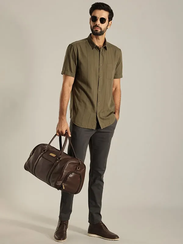 Men Striped Half Sleeve Cotton Shirt