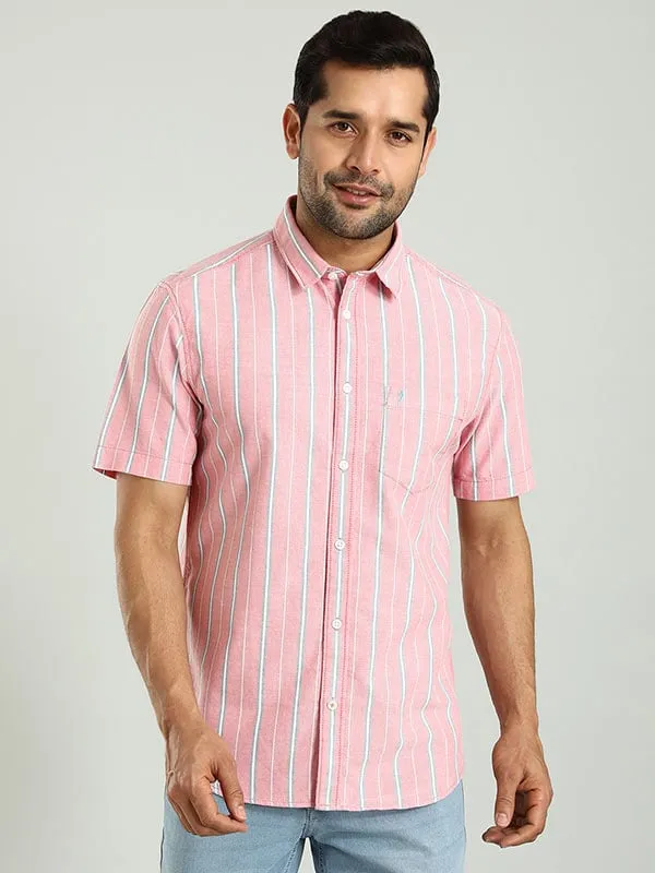 Men Striped Half Sleeve Cotton Shirt