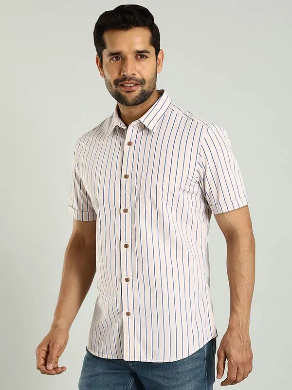 Men Striped Half Sleeve Cotton Shirt
