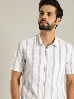 Men Striped Half Sleeve Cotton Shirt