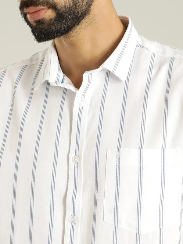 Men Striped Half Sleeve Cotton Shirt