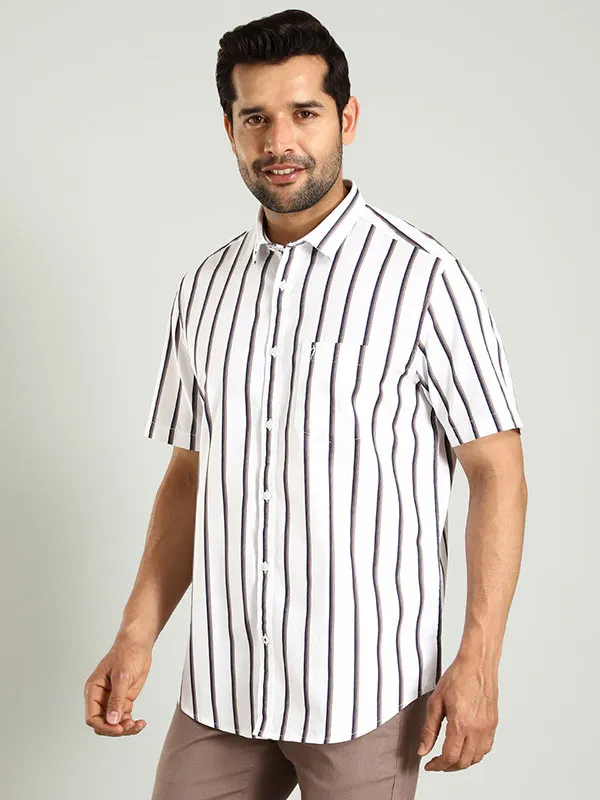 Men Striped Half Sleeve Cotton Shirt