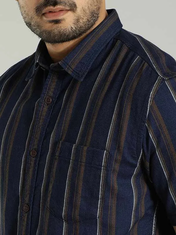 Men Striped Half Sleeve Cotton Shirt