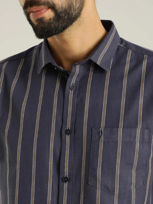 Men Striped Half Sleeve Cotton Shirt