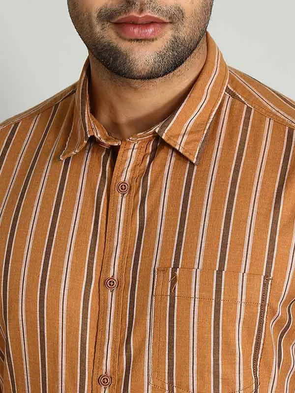 Men Striped Half Sleeve Cotton Shirt