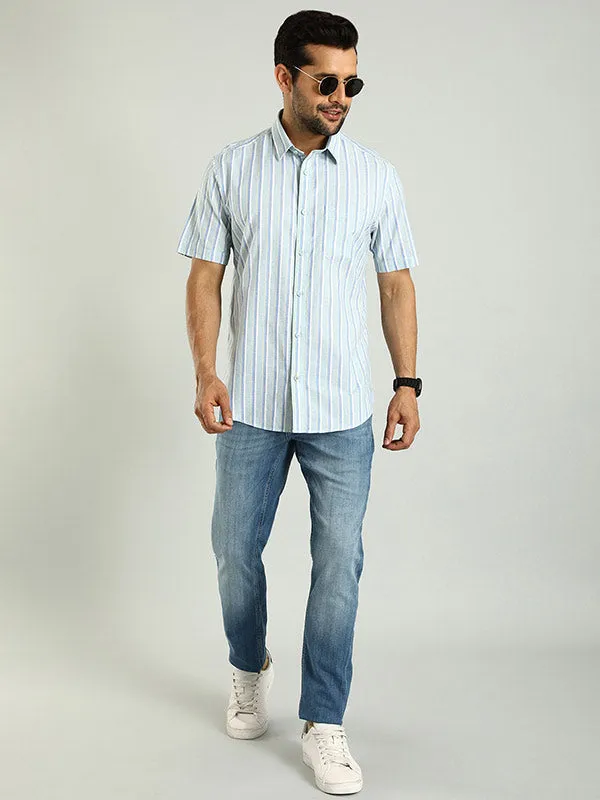 Men Striped Half Sleeve Cotton Shirt