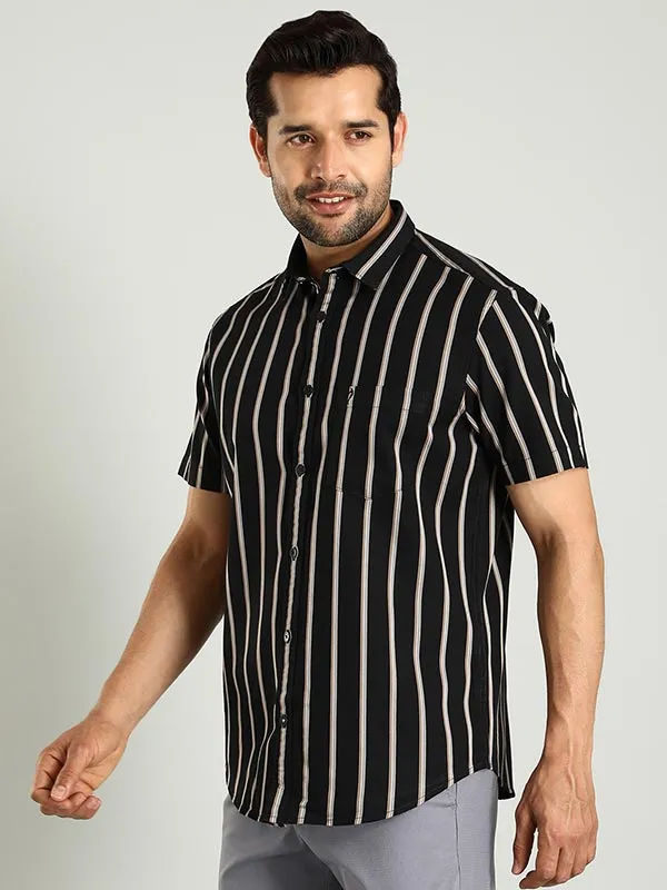 Men Striped Half Sleeve Cotton Shirt