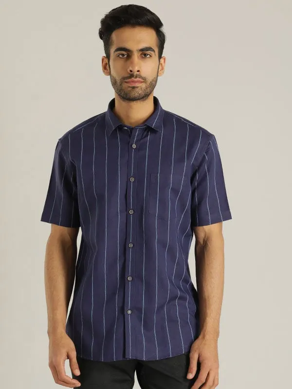 Men Striped Half Sleeve Linen Blend Shirt