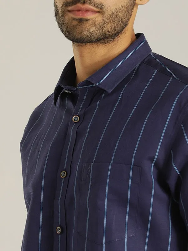 Men Striped Half Sleeve Linen Blend Shirt