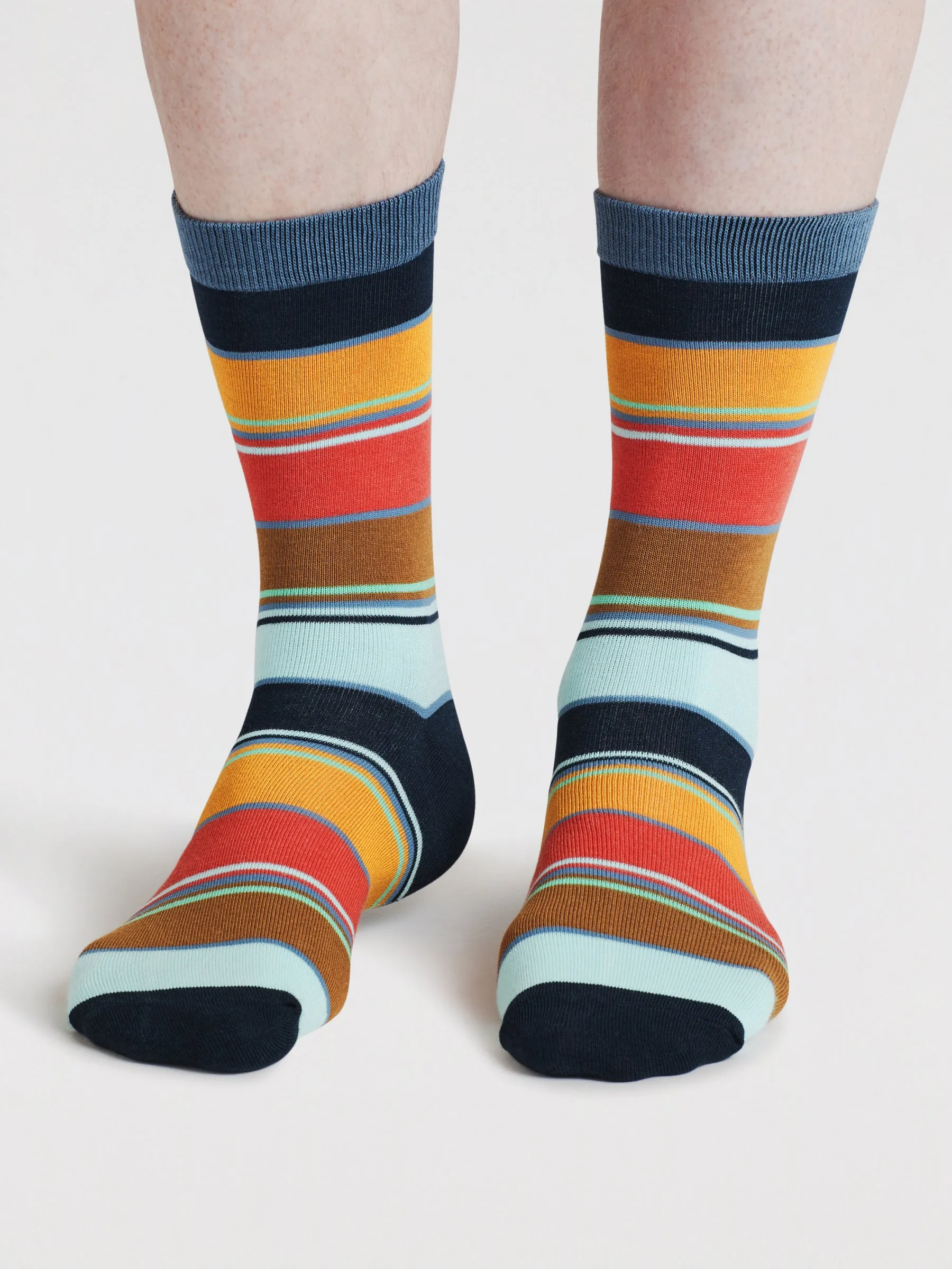 Mens Haiden Striped Bamboo Socks - Navy