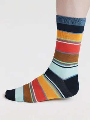 Mens Haiden Striped Bamboo Socks - Navy