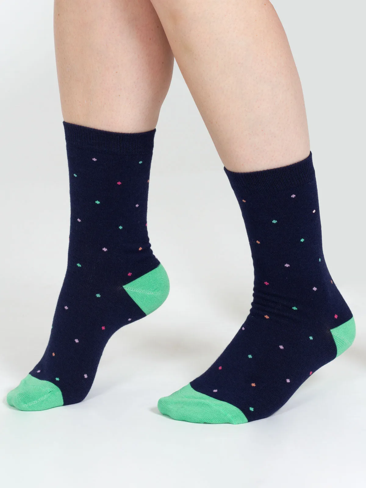 Mixed Shape Bamboo Socks - Navy/Green Spot