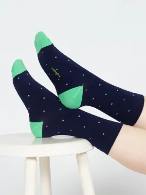 Mixed Shape Bamboo Socks - Navy/Green Spot
