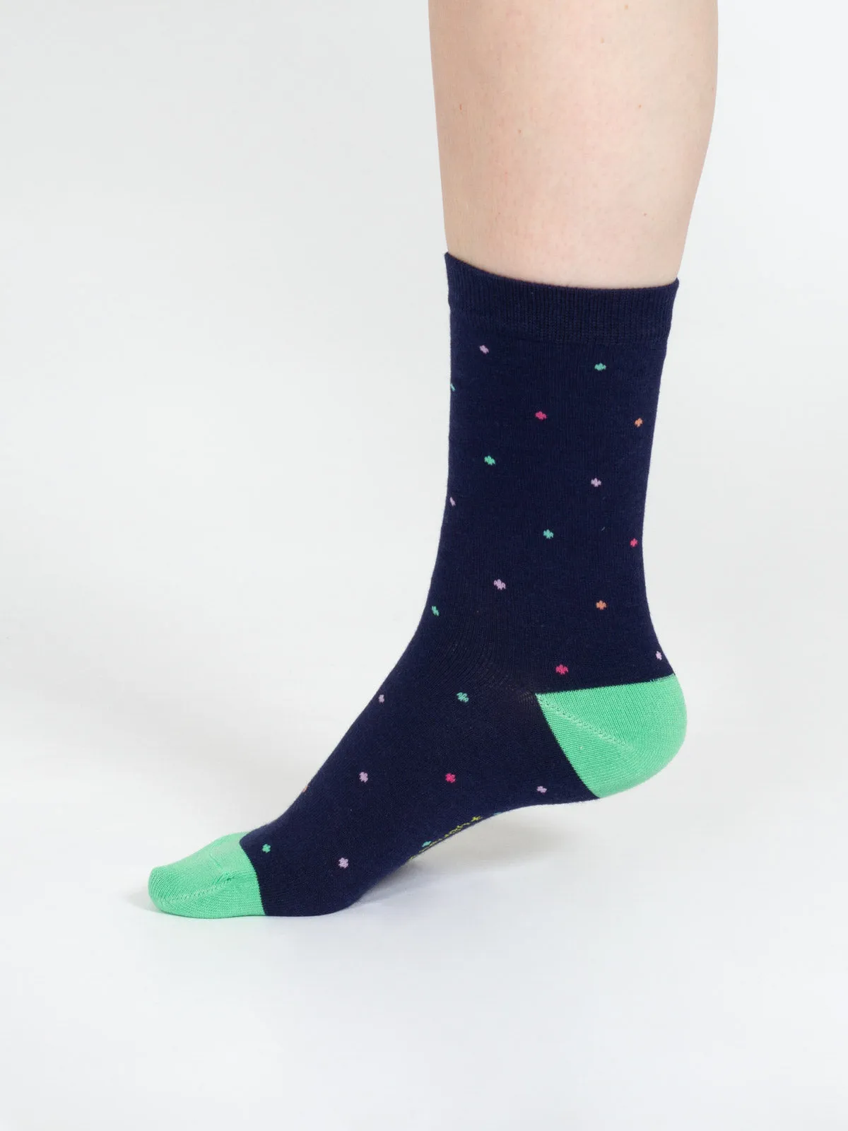 Mixed Shape Bamboo Socks - Navy/Green Spot