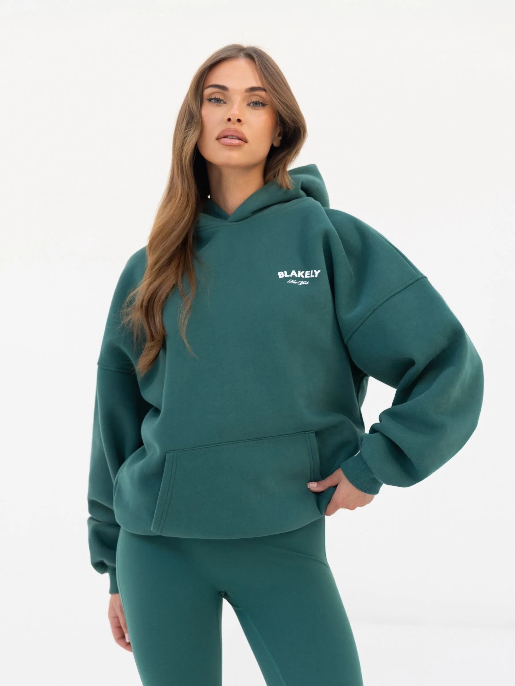 NY Crest Oversized Hoodie - Pine Green