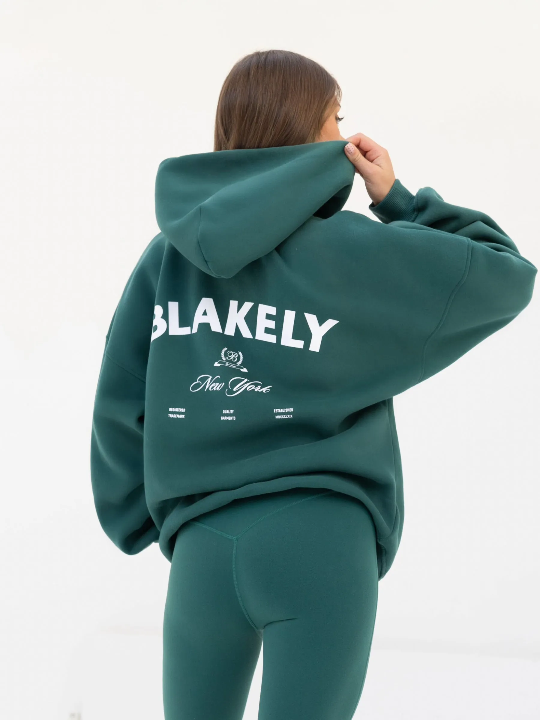 NY Crest Oversized Hoodie - Pine Green