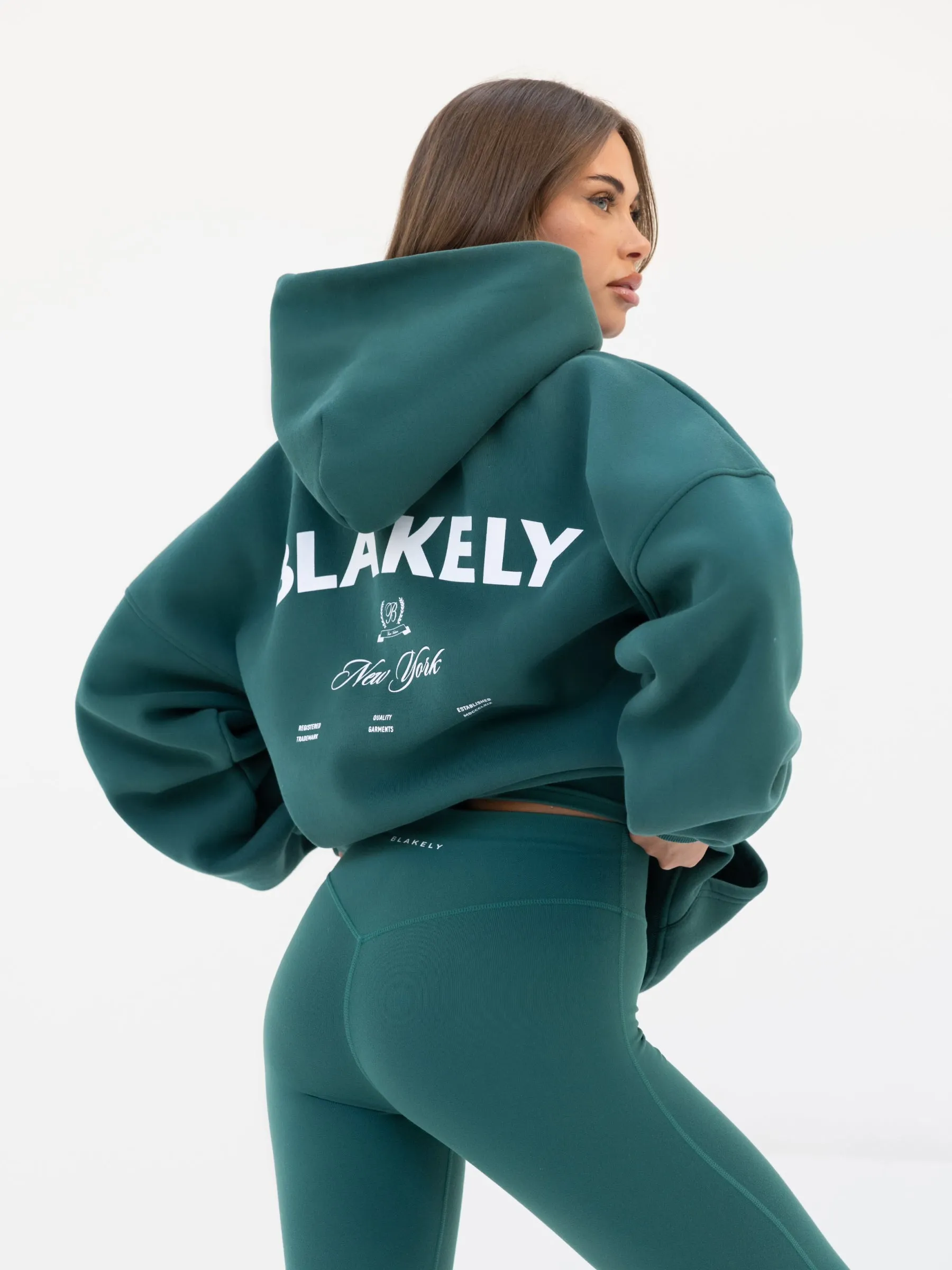 NY Crest Oversized Hoodie - Pine Green